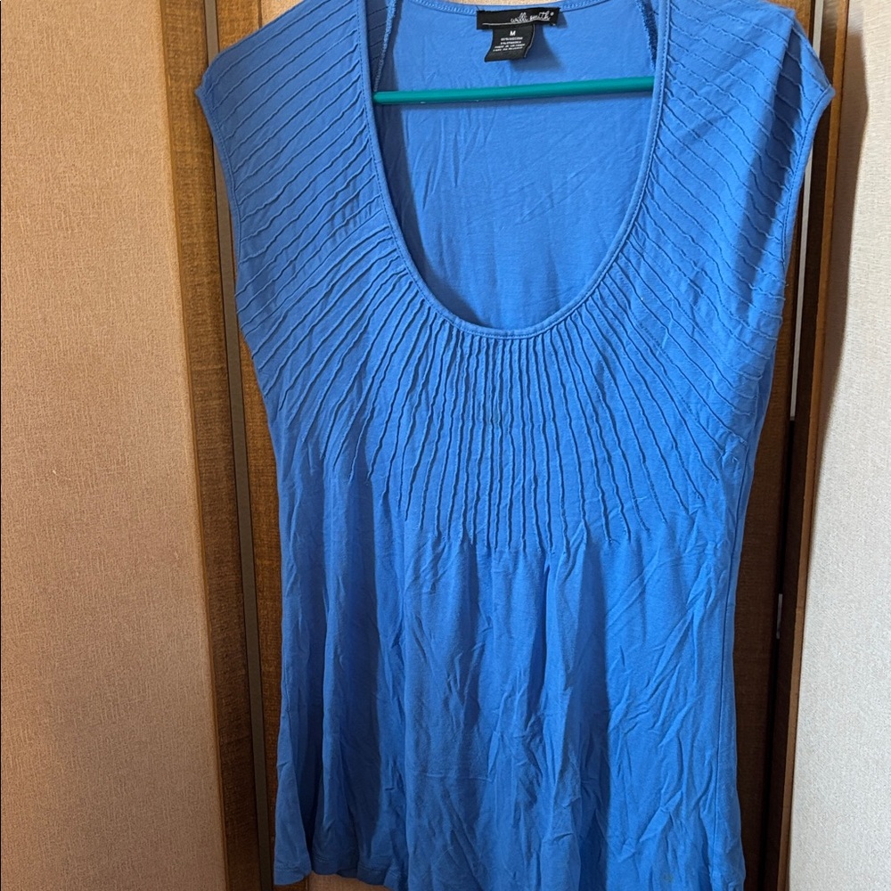 Willi Smith Blue Pleated Women's Blouse Medium